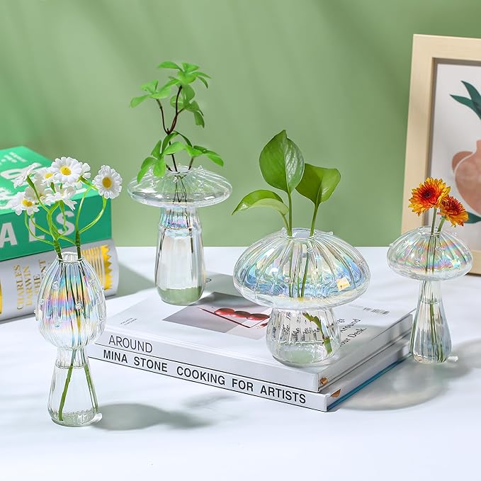Terrarium Propagation Station Set of 6, Clear Glass Mushroom Vases