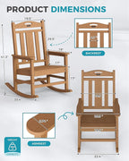 Ciokea Oversized Outdoor Rocking Chairs Set of 4, 380lbs Heavy-Duty Large Patio Rocker, High Back Cozy Porch Chairs, Weather Resistant Patio Rocking Chairs for Outside, Fire Pit, Deck, Teak