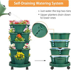 VECELO 5 Tier Vertical Garden Planter, Self Watering Stackable Planters with Wheels for Strawberries, Herbs, Flowers, Vegetables, Dark Green