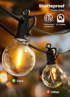 Brightown Outdoor String Lights, 100FT 100+2 G40 Bulbs Shatterproof Patio Lights, IP65 Waterproof Dimmable Hanging Connectable Globe LED Outdoor Lights for Backyard, Bistro, Porch, Deck, Balcony