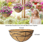 2 Pack 12 Inch Hanging Planters for Outdoor Plants Metal Watering Flower Baskets with Coco Liner for Hanging Pot Round Plant Holders Planter for Outside Garden Decor
