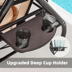 HOMREST 3 Seat Outdoor Porch Swing with Adjustable Canopy, Convertible Patio Swing Bed with Stand, Patio Glider Swing with Upgraded Cup Holder, Thicken Cushions ＆ Pillow for Backyard(Khaki)