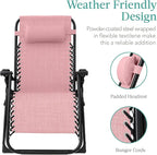 Best Choice Products Oversized Zero Gravity Chair, Folding Outdoor Patio Recliner, XL Anti Gravity Lounger w/Removable Cushion, Cup Holder, Side Tray, 350lb Capacity - Pink