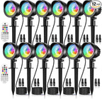 MEIKEE 15W RGB Landscape Lights 12V 24V Low Voltage Landscape Lighting RGBW Color Changing IP66 Waterproof Outdoor Spot Lights with Connectors for Garden Path Yard (12 Pack)