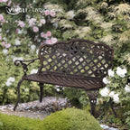 VINGLI 42.5" Patio Garden Bench Outdoor Metal Rose Loveseat, Cast Iron Cast Aluminium Frame Antique Finish Park Chair, Accommodates 2-3 People