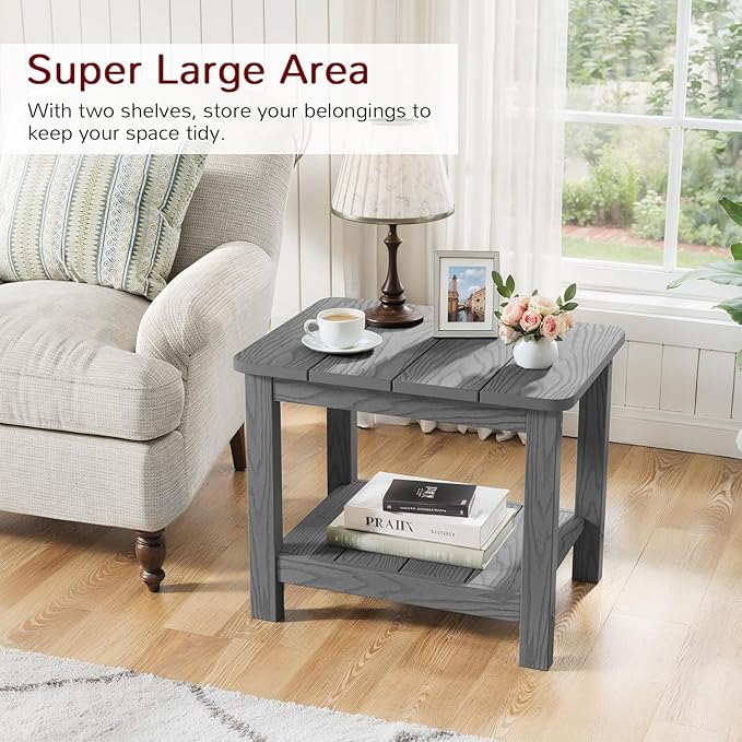 Stoog All-Weather Patio Side Table, 2-Tier Rectangular Outdoor Side Table, Adirondack Side Table, Easy Maintenance, Grey
