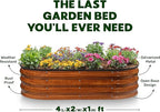 Plant & Plot Galvanized Raised Garden Beds Outdoor // 4×2×1 ft Planter Raised Beds for Gardening, Vegetables, Flowers // Large Metal Garden Box (Dark Wood Grain)
