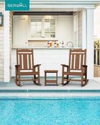 SERWALL Oversized Rocking Chair Set of 2 Outdoor, HDPE Outdoor Rocking Chair Set of 2, Brown