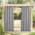 NICETOWN Outdoor Curtains Sunblock with Rustproof Grommet Top and Bottom 2 Panels, Thermal Insulated Fixed Windproof Blackout Outdoor Curtain Drapes Privacy for Patio, W52 x L95, Silver Grey