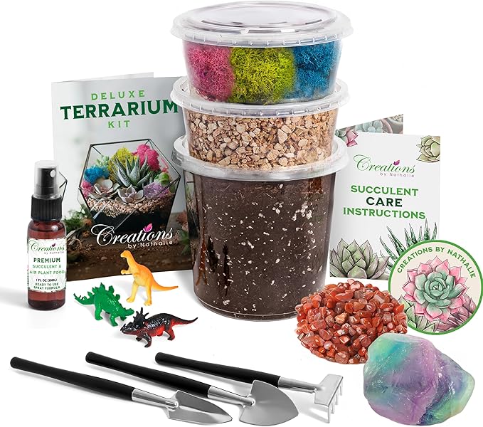 Terrarium Kit with Succulent Soil, Pebbles & Crystal Gems, Small