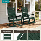 SERWALL Outdoor Rocking Chair Set of 4, Oversized HDPE Patio Rocking Chair with Footrest for Adults, All Weather Porch Rocker for Deck Patio Balcony, Green