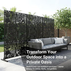Metal Privacy Screen Outdoor – 72in Decorative Laser Cut Steel Garden Divider Panel with Tropical Leaf Design, Weatherproof Freestanding Modern Privacy Fence for Patio, Deck, Backyard & Balcony