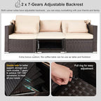 HOMREST 6 Pieces Patio Furniture Sets, Rattan Daybed with Retractable Canopy, Outdoor Sectional Sofa Set with Adjustable Backrest, Chaise Chair Sunbed for Garden Poolside Backyard (Khaki)