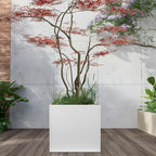 White Steel Planter Square Outdoor Planters Galvanized Steel Planter Box 26 Inch Indoor Metal Large Planters Cube Heavy Duty Flower Pot Modern Commercial Residential for Trees Patio Yard Garden