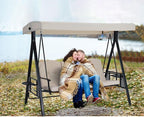U-MAX 3-Seat Outdoor Patio Swing Chair, Swing Glider with Canopy Porch Swing, Weather Resistant Steel Frame Cup Holders Cushions, Adjustable Tilt Canopy, Beige