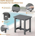 LUE BONA Outdoor Side Table Set of 2, HDPS Small Outdoor Table, Adirondack Side Table, Outside End Table for Patio, Deck, Pool, Weather Resistant/Easy Maintenance, Dark Gray