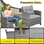 Tangkula 3 Pieces Patio Furniture Set, Outdoor PE Rattan Conversation Chair Set with Tempered Glass Side Table and Removable Cushions, PE Wicker Chairs and Table Set for Porch, Balcony and Garden