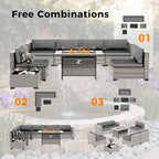 12-Seat Modern Outdoor Wicker Rattan Patio Furniture Set with 55,000 BTU Fire Pit Table, Thick 4″ Cushions, All-Weather Dual-Strand Rattan, Rust-Resistant Steel Frame,Black