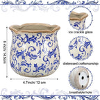 6 Inch Ceramic Plants Pots Vintage Ceramic Flower Planters Crackle Glaze Finish Flower Pots Decorative Floral Vintage Planters for Living Room Garden Home Decor Gifts(Chinoiserie)
