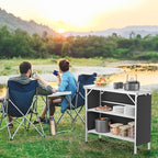 VINGLI Portable Bar Table, 3-Tier Shelves, Mobile Bar Table for Events, Party, Camping, Picnic, Tradeshow, Indoor with Black Skirt, 39 "L x 34" H