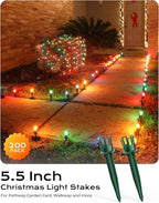 200-Pack Plastic Light Stakes, 5.5 Inch Christmas Yard Stakes for C7 C9 Christmas Lights Outdoor, Universal Light Stakes for Outdoor Holiday Lights, Green