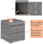 RELAX4LIFE Wicker Outdoor Storage Ottoman - 2-Piece Rattan Footstool w/Removable Cushion, Multipurpose Footrest Foot Stool Seating, Set of 2 Outdoor Ottomans for Patio Deck (Mix Grey-Grey)