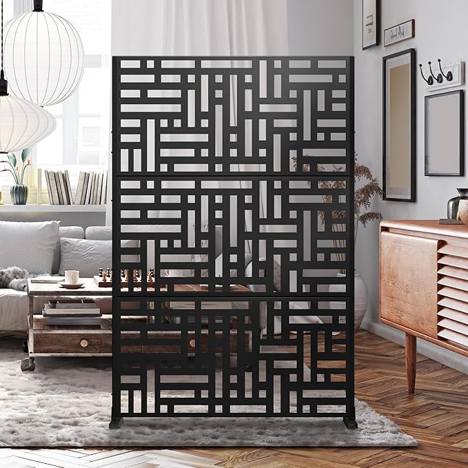 Decorative Fences Metal Privacy Screen, 47x72 Inch Freestanding Panel, Black