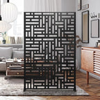 Decorative Fences Metal Privacy Screen, 47x72 Inch Freestanding Panel, Black