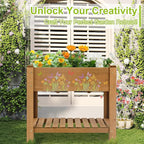 Raised Garden Bed with Legs - Elevated Wooden Planter Box, Durable Fir Wood, Reinforced Frame with Drainage Holes, Liner, and Storage Shelf for Vegetables, Herbs, Flowers, 33.5" x 18" x 30"