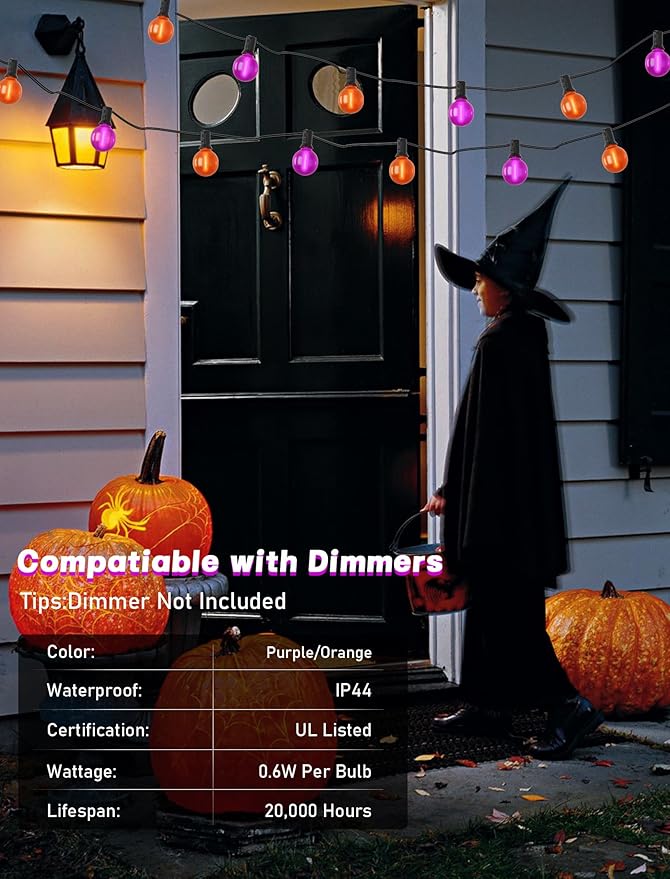 Indoor String Lights, 25 ft Halloween G40 LED Globe Lights, Orange and Purple
