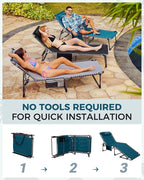 KingCamp Oversized Tanning Chair, Extra-Wide Padded Folding Chase Lounge Chairs Portable Adjustable 5-Position 400lbs Heavy Duty Lounger with Double-Layer Oxford for Outdoor Beach Patio Sun Pool