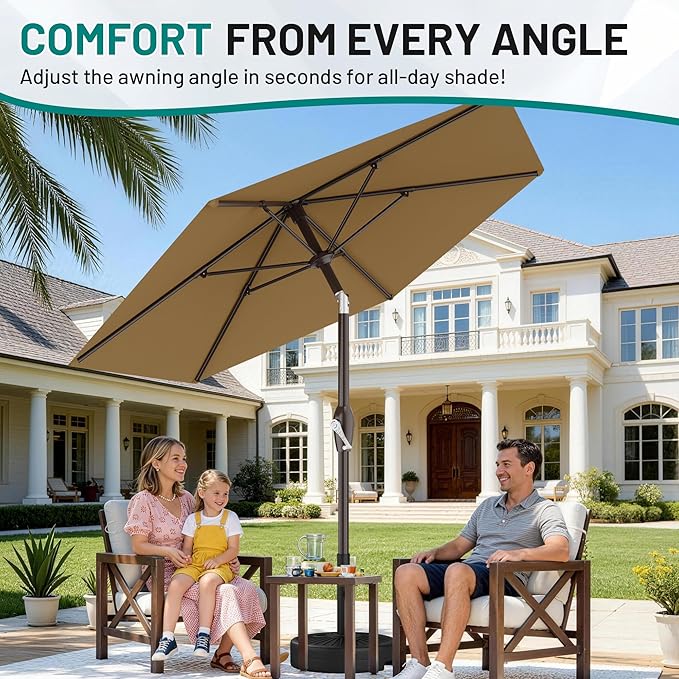 AreShark 7.5FT Patio Umbrella Table Market Umbrella with 6 Sturdy Ribs, Button Tilt/Crank, Heavy-Duty Outdoor Umbrellas for Pool, Deck, Garden and Backyard, Khaki