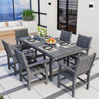 Pamapic 7 PCS Outdoor Dining Set, Spacious HDPE Outdoor Table and Chairs, Wood Grain Patio Furniture Sets with Elegant Armrest, All-Weather Outdoor Furniture with Umbrella Hole, Gray