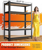 AOAORRG Set of 5 Garage Shelving Heavy Duty Storage Shelves, Metal Adjustable Shelving Unit, Utility Garage Organizer Shelf for Basement, Pantry, Kitchen, Warehouse, 45.6" Wx17.7 Dx71.2 H, Black