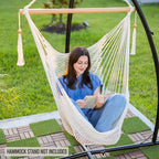 JoyView Hammock Chair with Spreader Bar Caribbean Hammock Swing Chair 300 LBS Weight Capacity XL Rope Hanging Chair for Outdoor Indoor Garden Yard - Orange