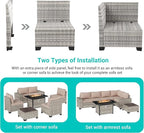 7-Piece Outdoor Patio Furniture Set with 55,000 BTU Fire Pit Table, PE Wicker Rattan Sectional Sofa Patio Conversation Set with Thickened Cushions & Coffee Table, Sand