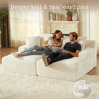 80" Double Chaise Lounge Chair Indoor, Oversized Boneless Couch Comfy Upholstered Sleeper Sofa Bed with 4 Pillows, Corduroy Cloud Loveseat Chair for Living Room No Assembly Required, White