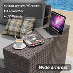 ALAULM 12 Pieces Outdoor Patio Furniture Set Sectional Sofa Sets Brown PE Rattan Patio Conversation Set w/10 Grey Seat Cushions and 2 Coffee Tables