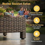 Wisteria Lane Patio Furniture Set, 7 Piece Outdoor Dining Sectional Sofa with Dining Table and Chair, All Weather Wicker Conversation Set with Ottoman, Ivory