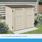 Suncast 34 Cu Ft Horizontal Resin Plastic Storage Shed - Outdoor Storage Shed with Floor Included, Lockable, Weatherproof, Fits Small to Medium Trash Cans, Generators, & Garden Tools, Vanilla Stoney