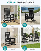 SERWALL HDPE Outdoor Rocking Chair Set of 2, Patio Rocking Chairs, All-Weather Porch Rockers for Adults, Black