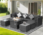 NICESOUL 9 Piece Outdoor Patio Garden Furniture Set with Fireplace Natural Gas/Propane, 29.3'' High Back Oversized Wicker Sectional Sofas, Deep Seating Couches for Outside Backyard Terrace, Gray