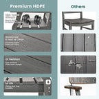 Pamapic 7 PCS Outdoor Dining Set, Spacious HDPE Outdoor Table and Chairs, Wood Grain Patio Furniture Sets with Elegant Armrest, All-Weather Outdoor Furniture with Umbrella Hole, Gray