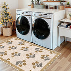 Outdoor Rug 3x5 Beige Floral Entry Mat, Washable Polyester