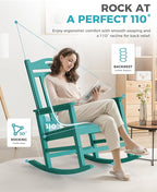 Ciokea Oversized Outdoor Rocking Chairs Set of 2, 380lbs Heavy-Duty Large Patio Rocker, High Back Cozy Porch Chairs, Weather Resistant Patio Rocking Chairs for Outside, Fire Pit, Deck, Aruba Blue