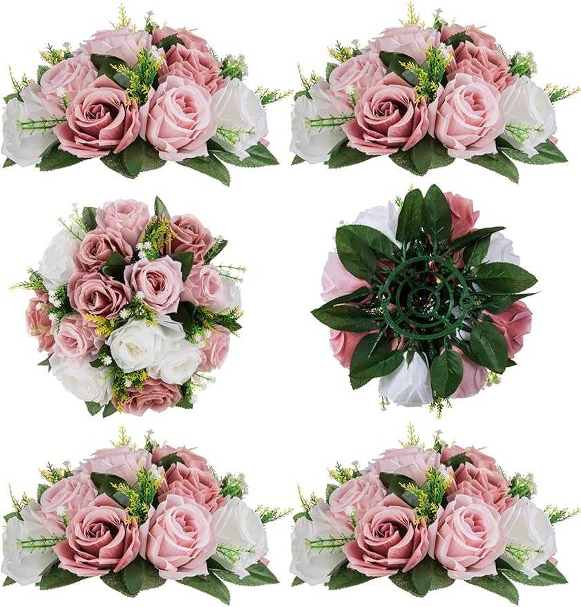 Artificial Flowers, Dusty Rose Silk Rose Balls, 9.5-Inch Centerpiece Decor