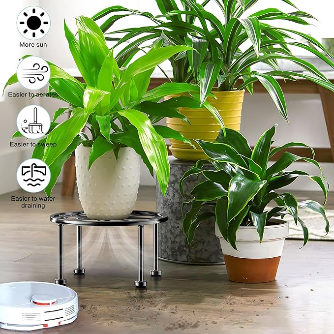 Garden Gifts Plant Lovers Gifts Black Metal Plant Stand with Anti-Slip Base Rustproof Heavy Duty Decorative Round Flower Stand Display Shelf for Indoor/Outdoor