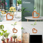 Terrarium Wall Planter with Glass Test Tube, Heart Shaped Pine Wood Stand