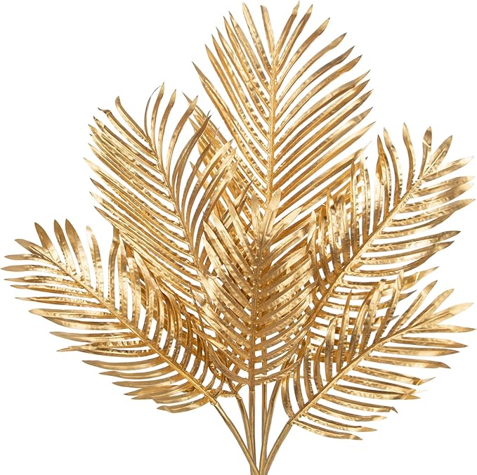 Artificial Palm Leaves Set of 6 Gold Faux Tropical Greenery