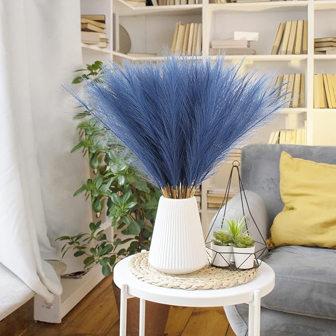 Artificial Pampas Grass Stems, 50 Pack, Blue, 21.6 Inch